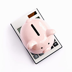 Photo of piggy-bank on top of calculator